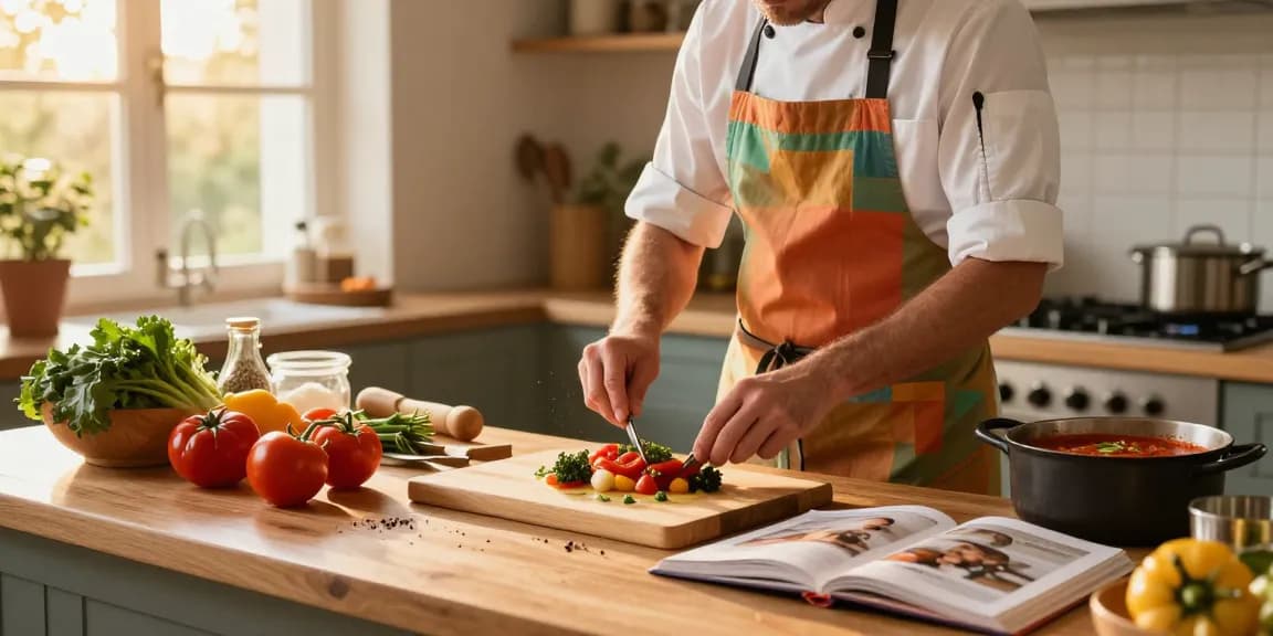 Recettes de cuisine délicieuses préparées dans une cuisine chaleureuse.