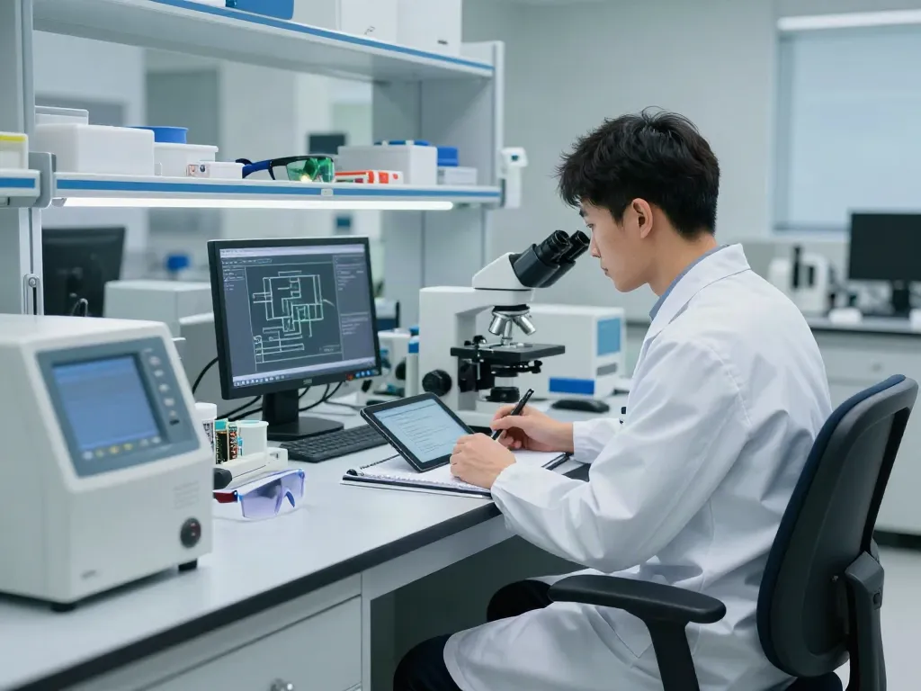Siège antistatique ESD pour laboratoire électronique dans un environnement de travail propre et moderne.