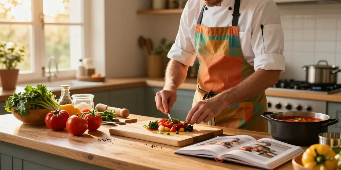 Recettes de cuisine délicieuses préparées dans une cuisine chaleureuse.
